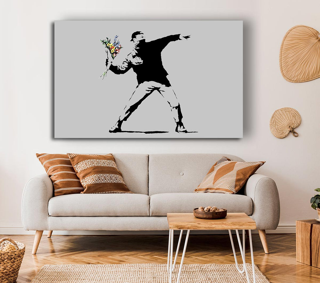 Picture of Peaceful Warrior Grey Canvas Print Wall Art