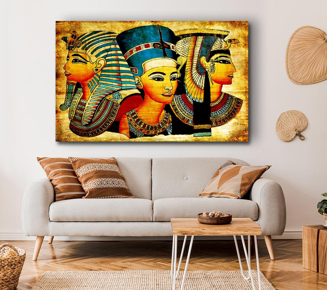 Picture of Heads Of Three Egyptian Queens n Kings Canvas Print Wall Art