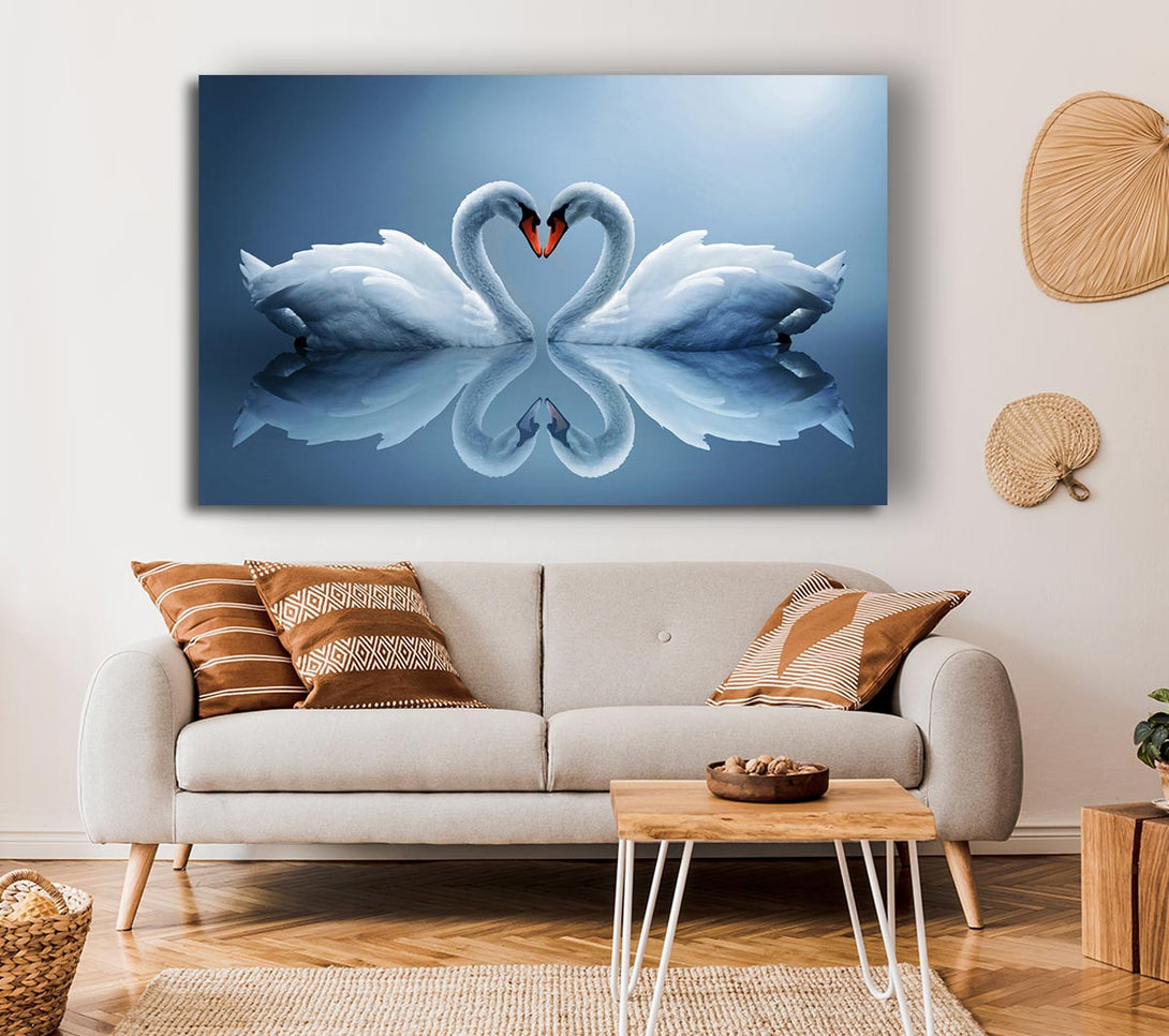 Picture of Heart shaped Swans Canvas Print Wall Art