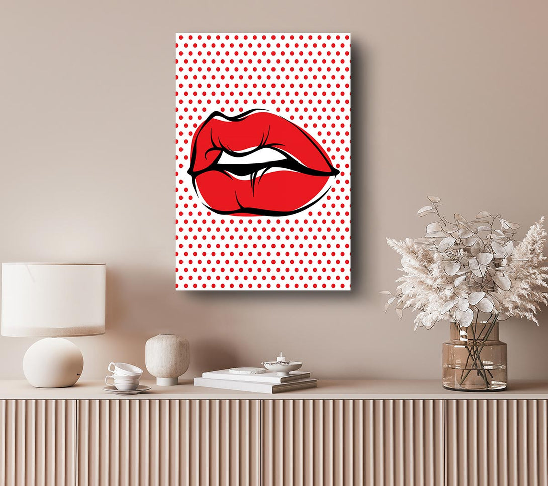 Picture of Red Lips On Pokerdots Canvas Print Wall Art