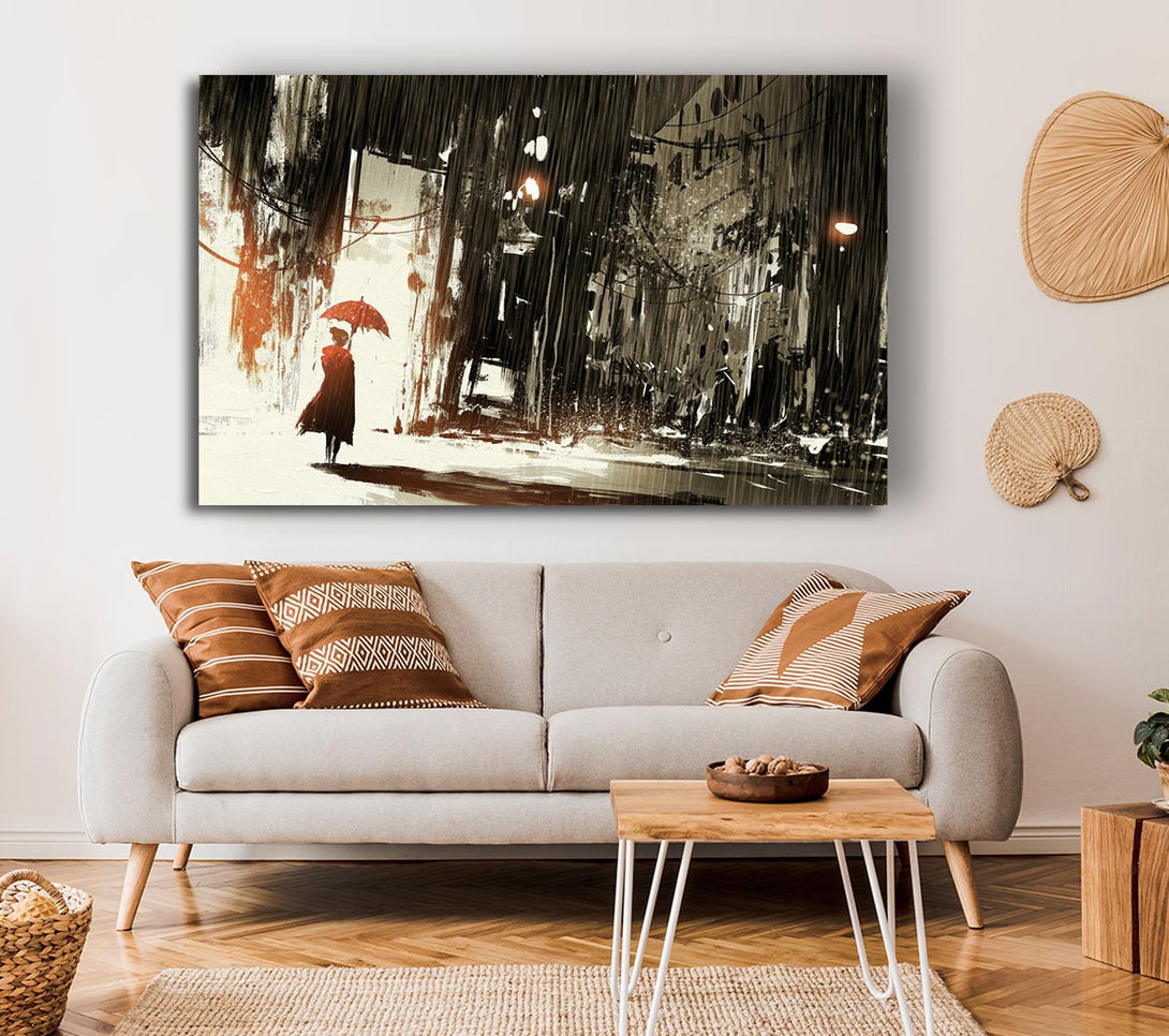 Picture of Down Pour in The City Canvas Print Wall Art