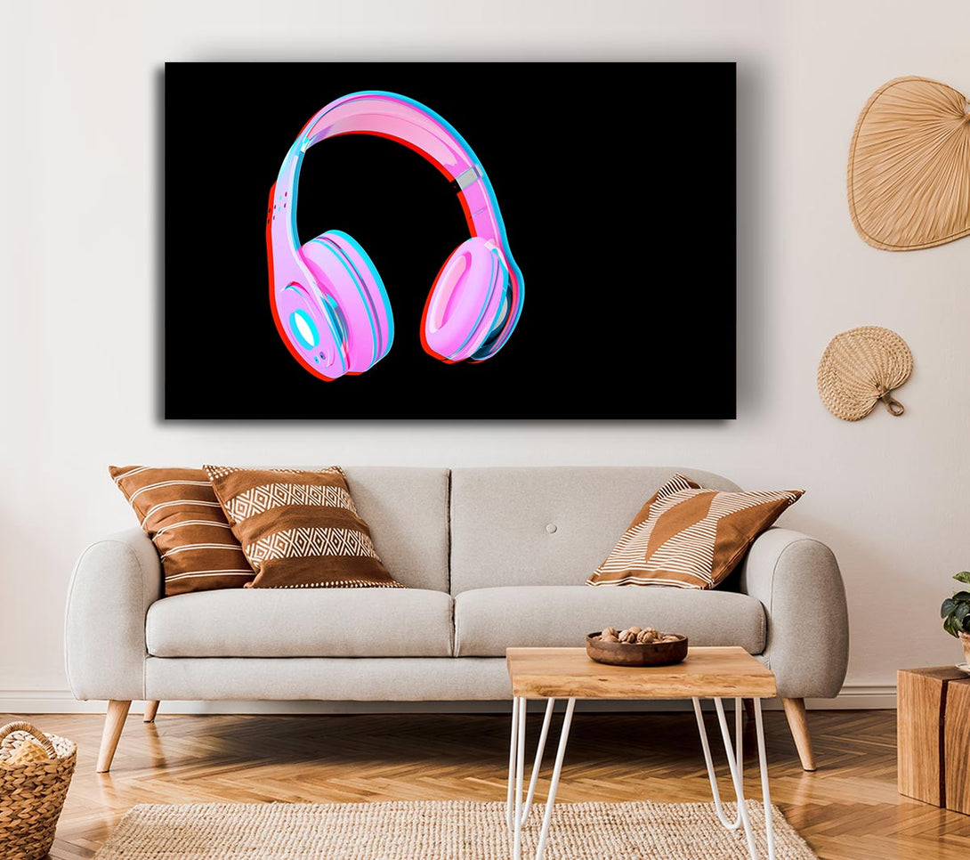 Picture of Funky Pink Headphones Canvas Print Wall Art