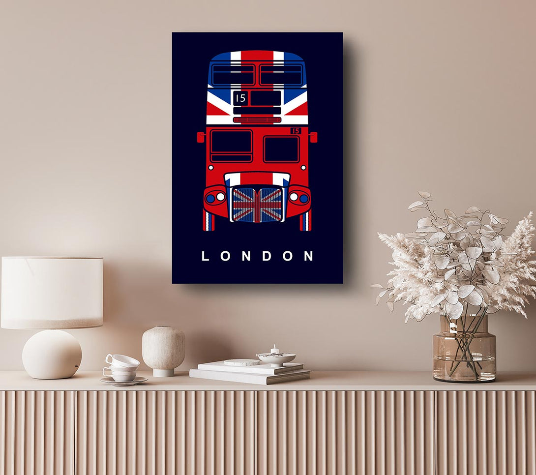 Picture of English Flag On A London Red Bus Canvas Print Wall Art