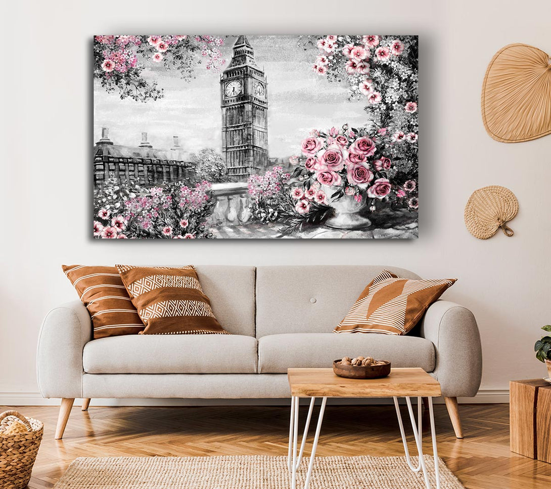 Picture of Big Ben Pink Roses Canvas Print Wall Art