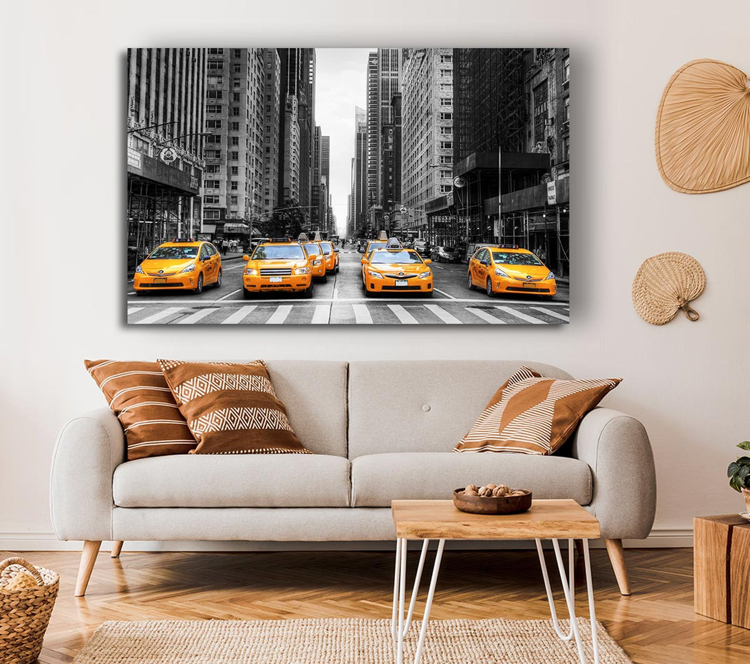 Picture of Yellow Cab Line Up Streets Canvas Print Wall Art