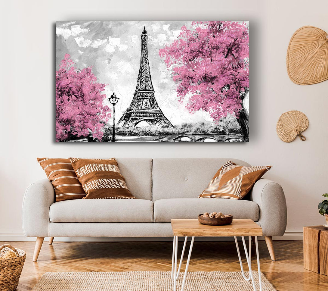 Picture of Eiffel Tower Pink trees Canvas Print Wall Art