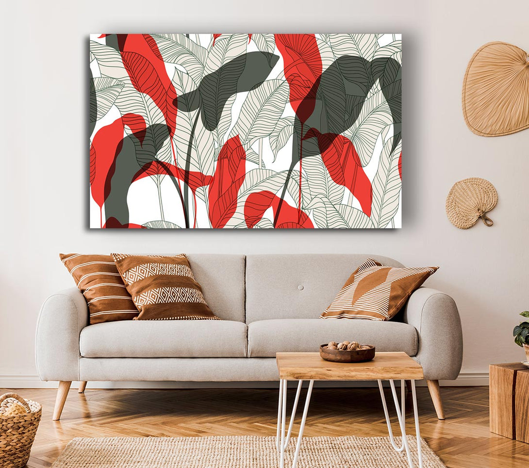 Picture of Leaves Of Red And Grey Canvas Print Wall Art