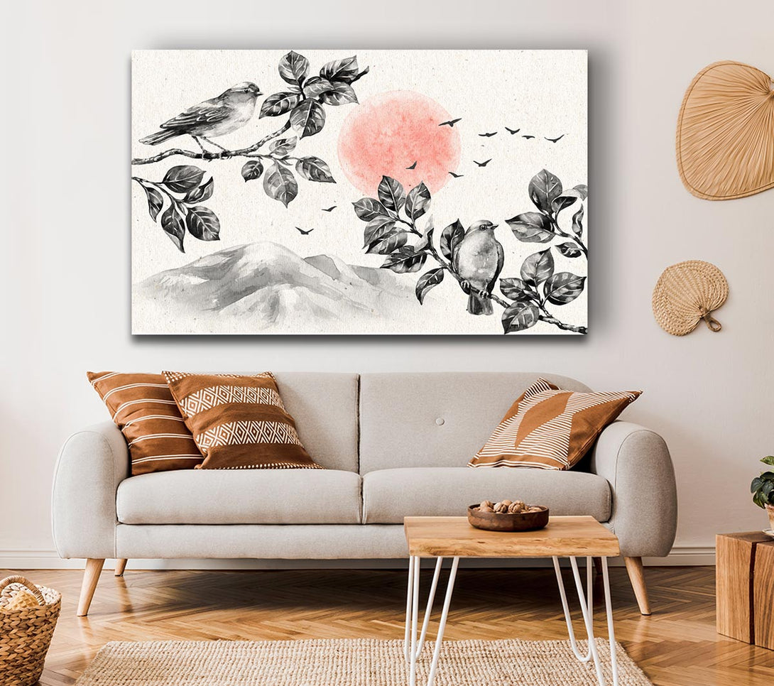 Picture of Branches Over The Japanese Sunet Canvas Print Wall Art