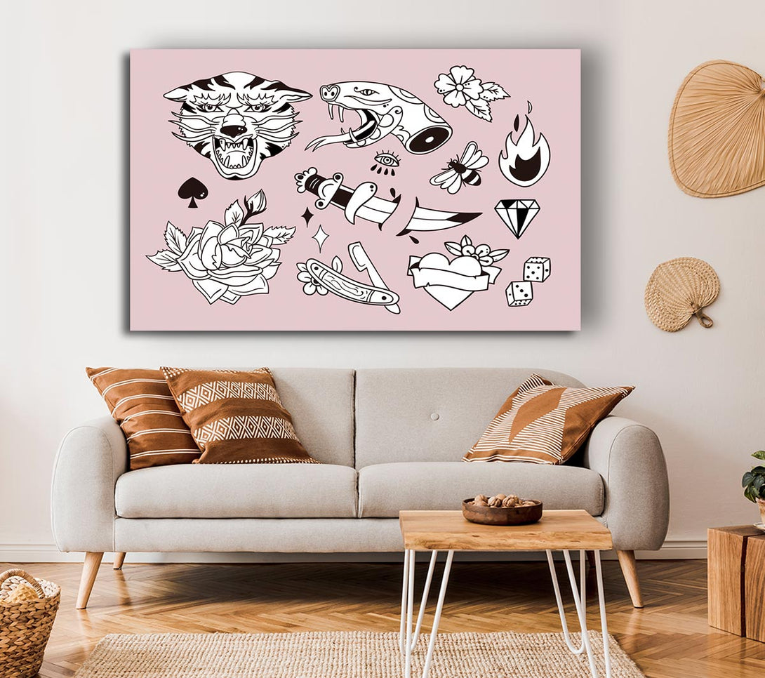 Picture of Tattoo Flash Design Dagger Canvas Print Wall Art