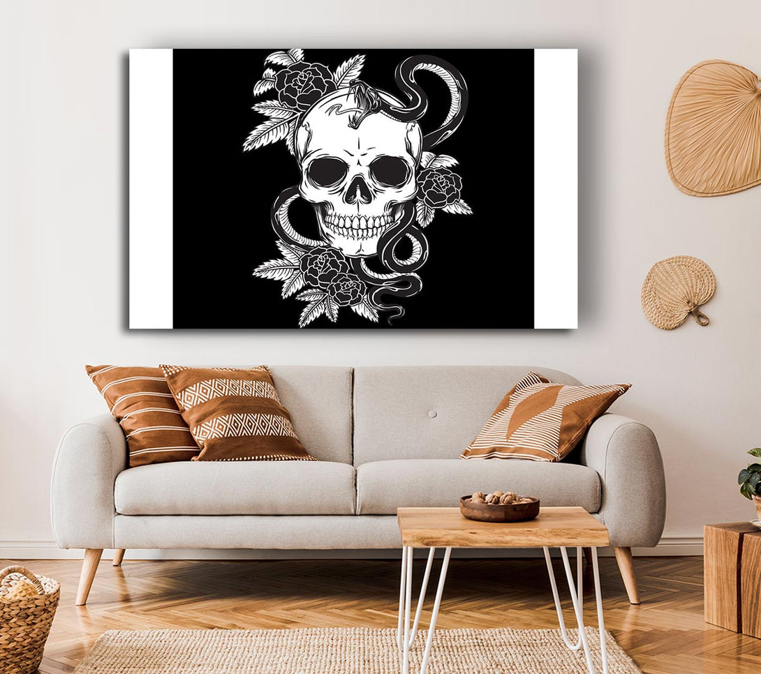 Picture of Skull Snake And Flowers Canvas Print Wall Art