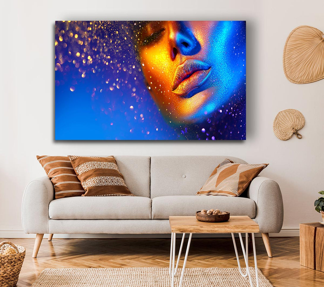 Picture of Gold And Blue Face Canvas Print Wall Art