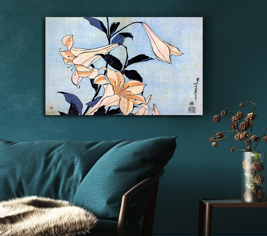 Picture of Hokusai Lilies Canvas Print Wall Art