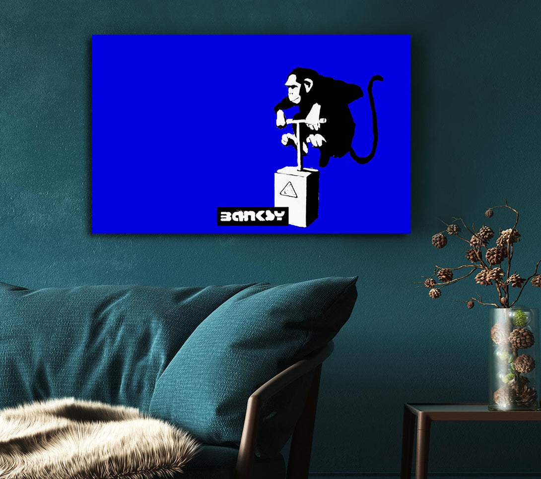 Picture of Monkey Detonator Blue Canvas Print Wall Art