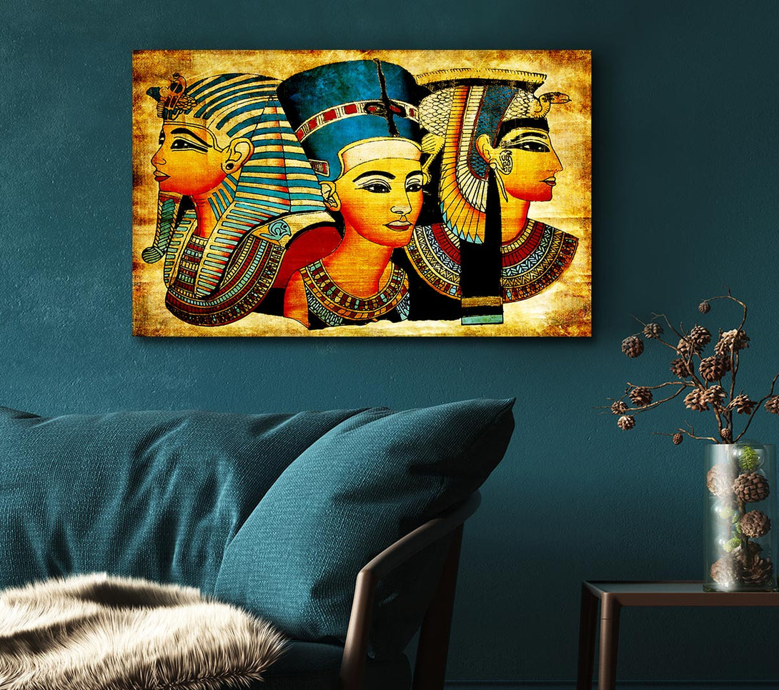 Picture of Heads Of Three Egyptian Queens n Kings Canvas Print Wall Art