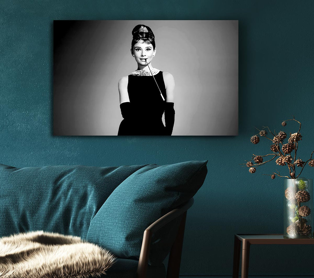 Picture of Audrey Hepburn Cigarette Breakfast At Tiffanys Canvas Print Wall Art