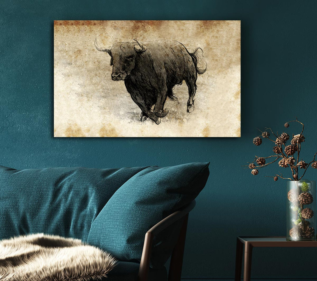 Picture of Bull Charging Canvas Print Wall Art