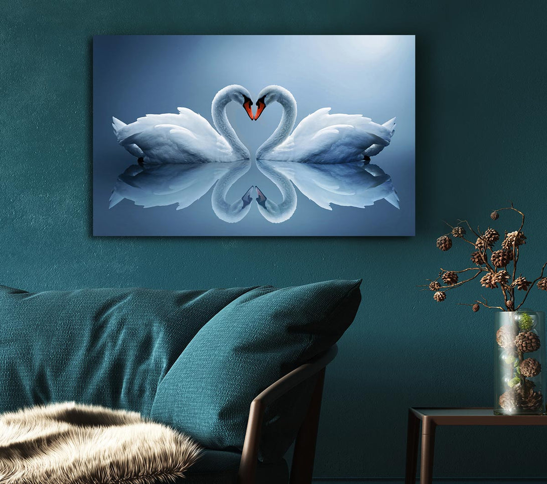 Picture of Heart shaped Swans Canvas Print Wall Art