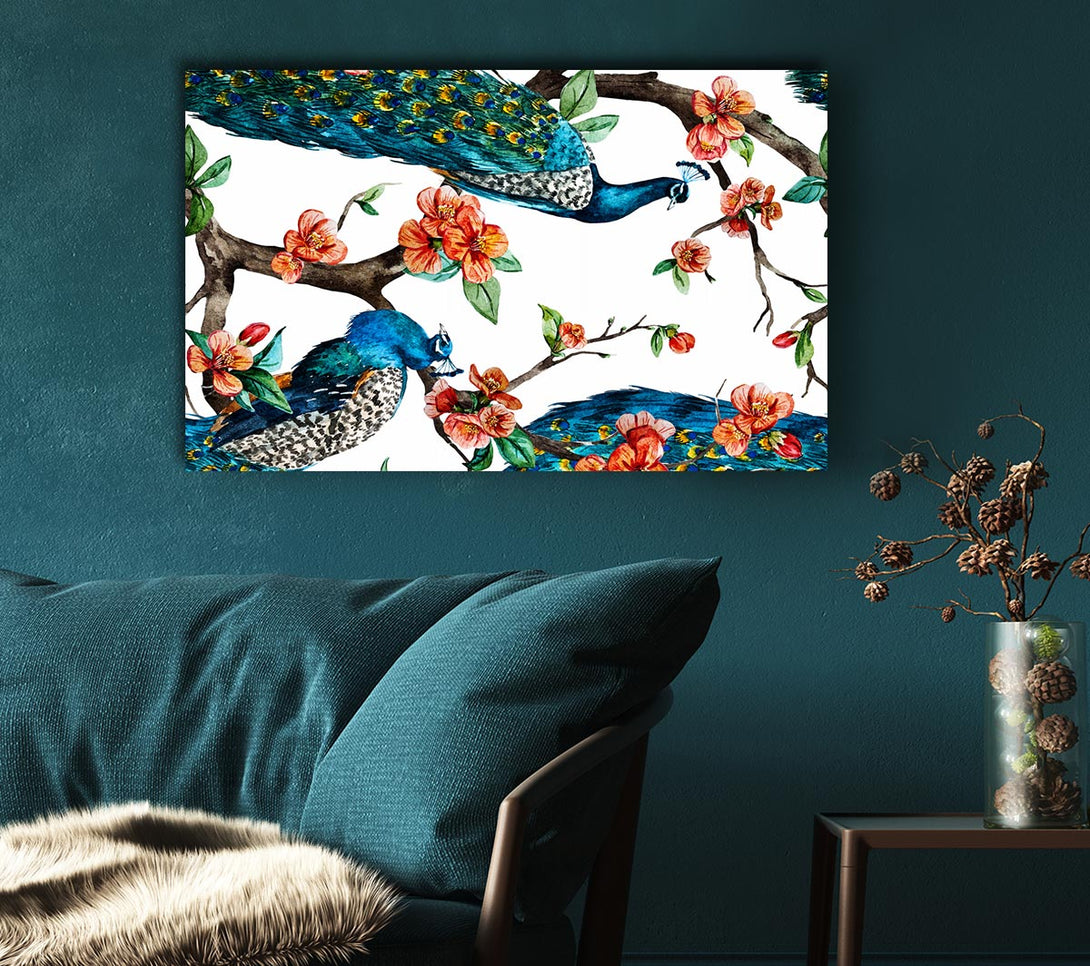 Picture of Peacock Branches Canvas Print Wall Art