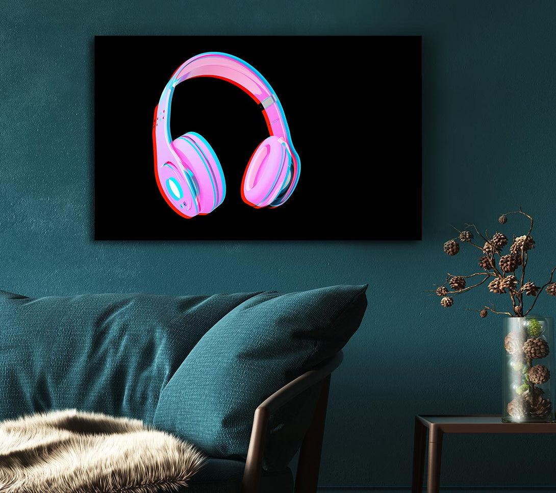 Picture of Funky Pink Headphones Canvas Print Wall Art