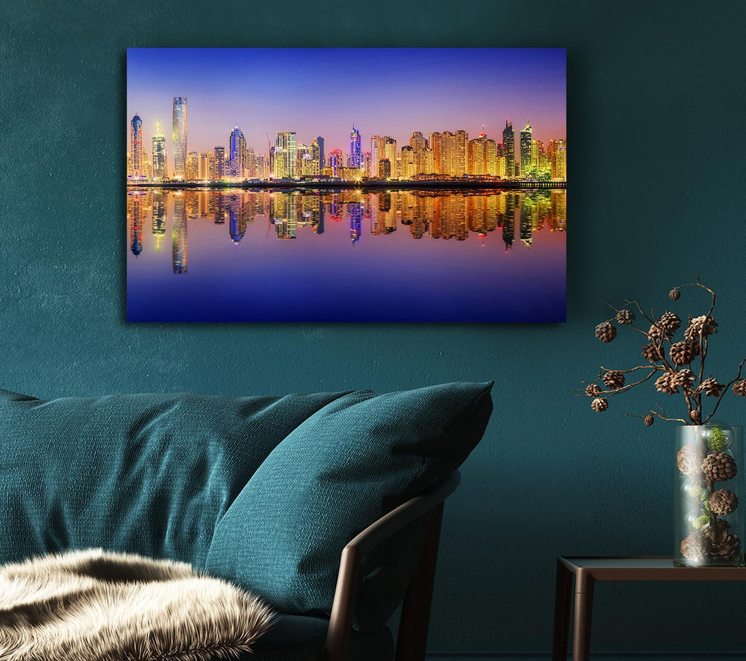 Picture of Reflections Of The Colourful City By Night Canvas Print Wall Art