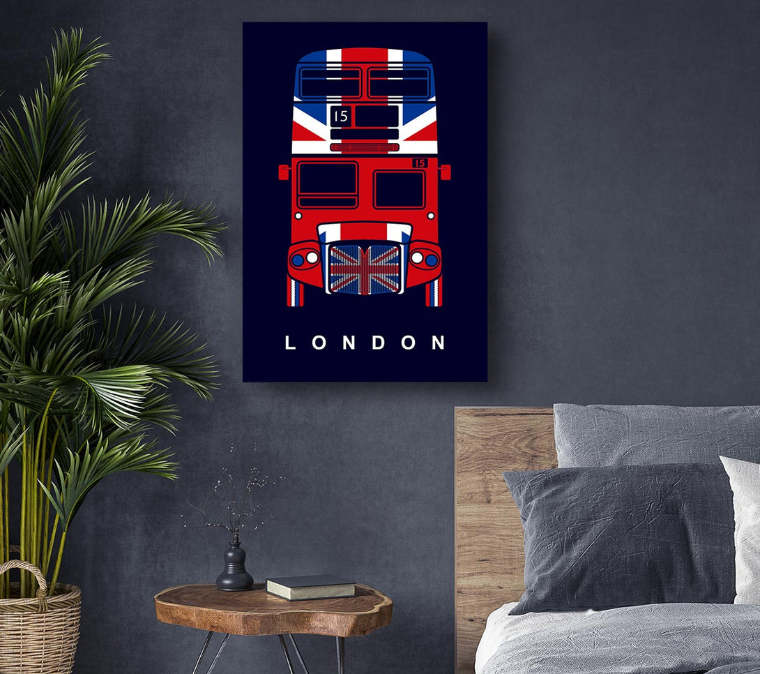 Picture of English Flag On A London Red Bus Canvas Print Wall Art