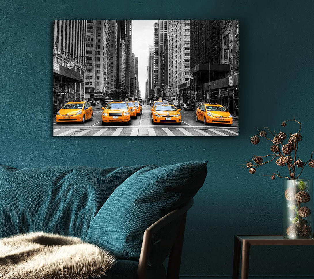 Picture of Yellow Cab Line Up Streets Canvas Print Wall Art