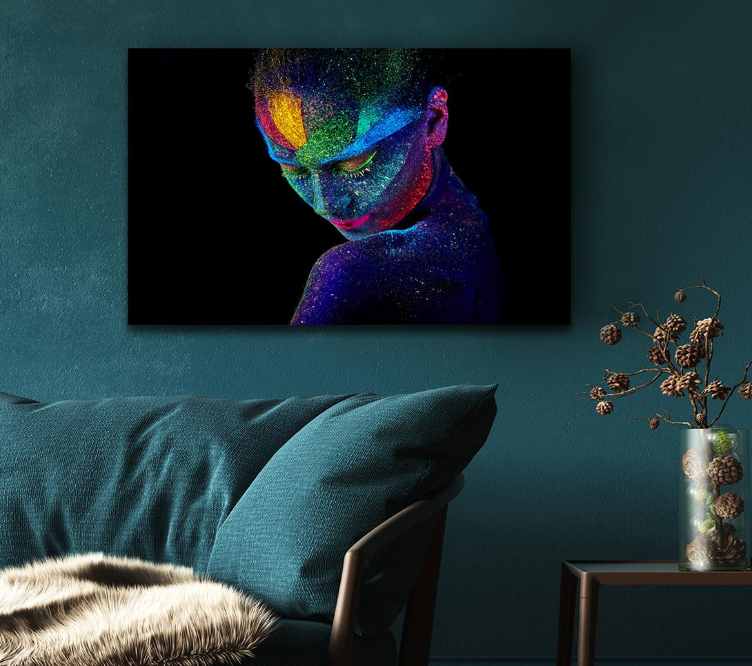 Picture of Splattered neon paint lady Canvas Print Wall Art