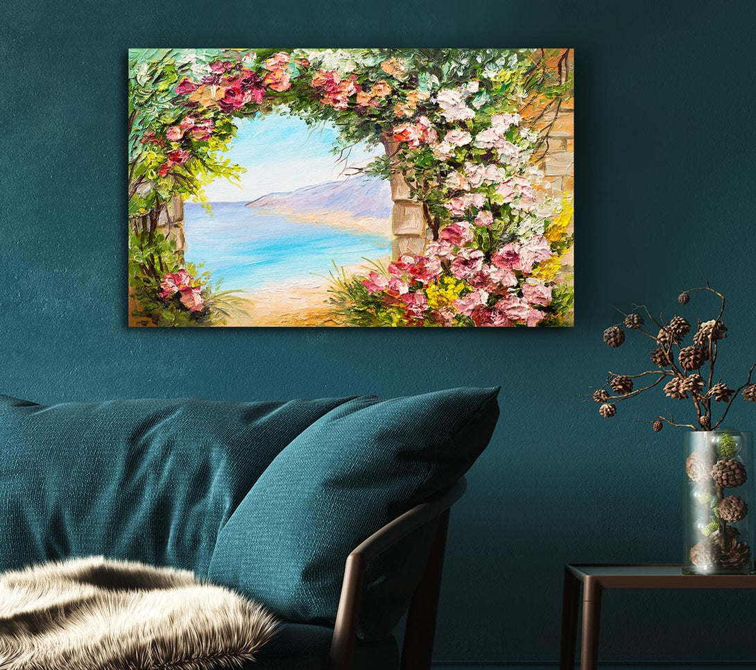 Picture of Floral View Of The Cove Watercolour Canvas Print Wall Art