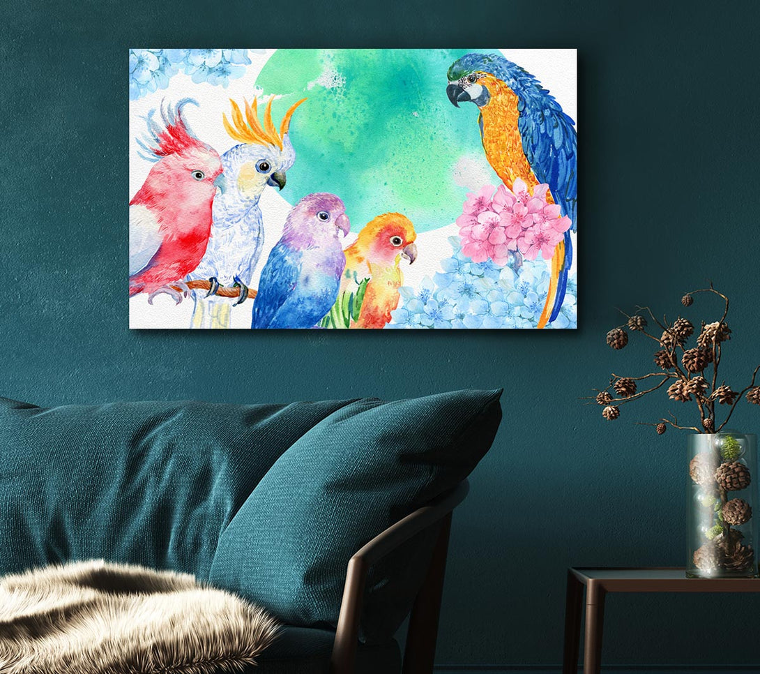 Picture of Array Of Watercolour Parrots Canvas Print Wall Art