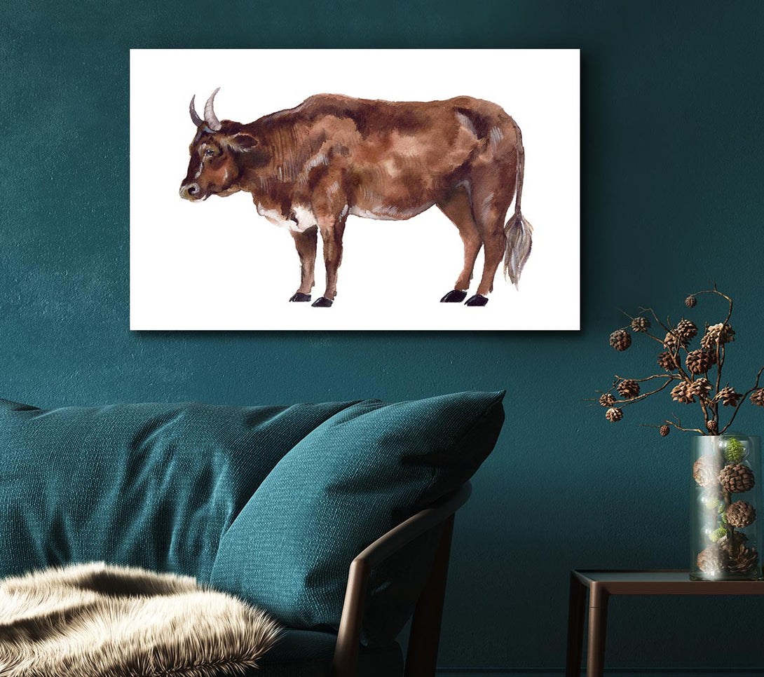 Picture of Big Brown Cow Canvas Print Wall Art