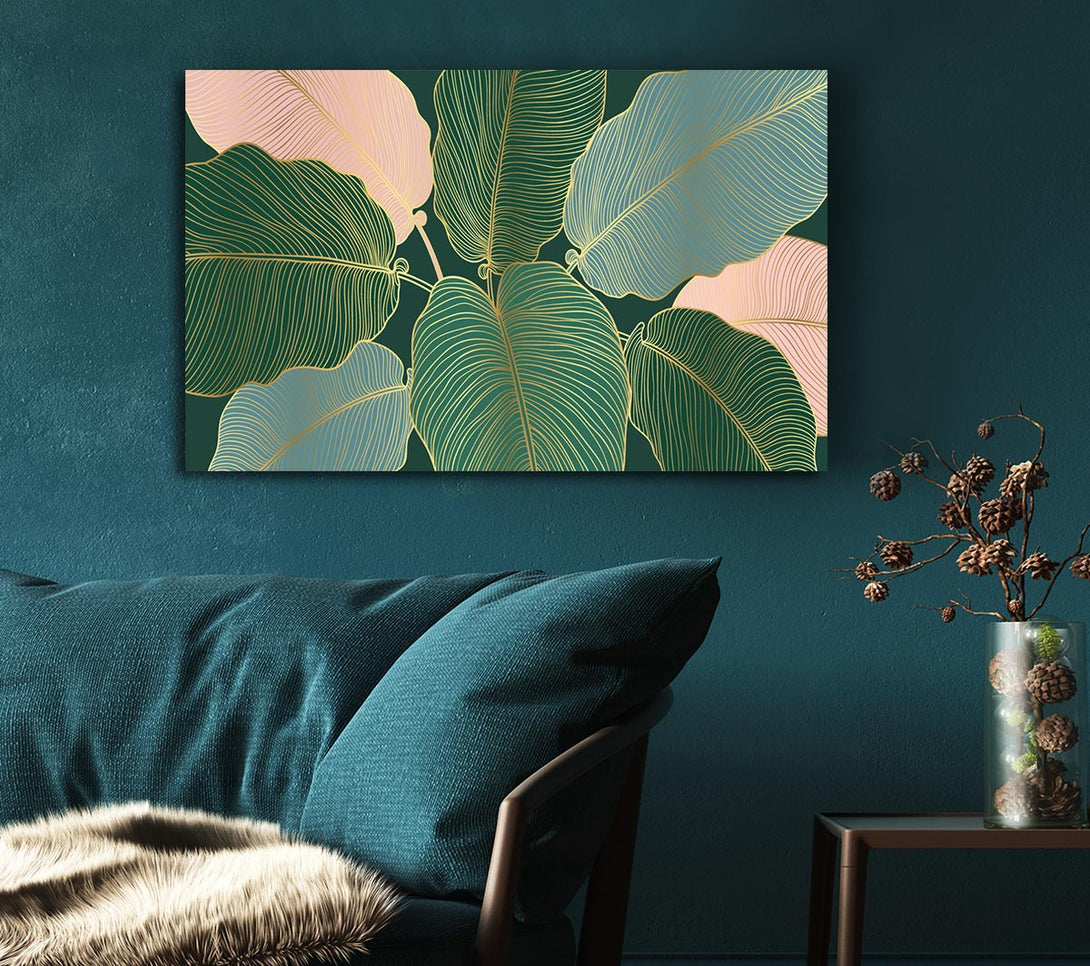 Picture of Palm Leaf Gold Lines Canvas Print Wall Art