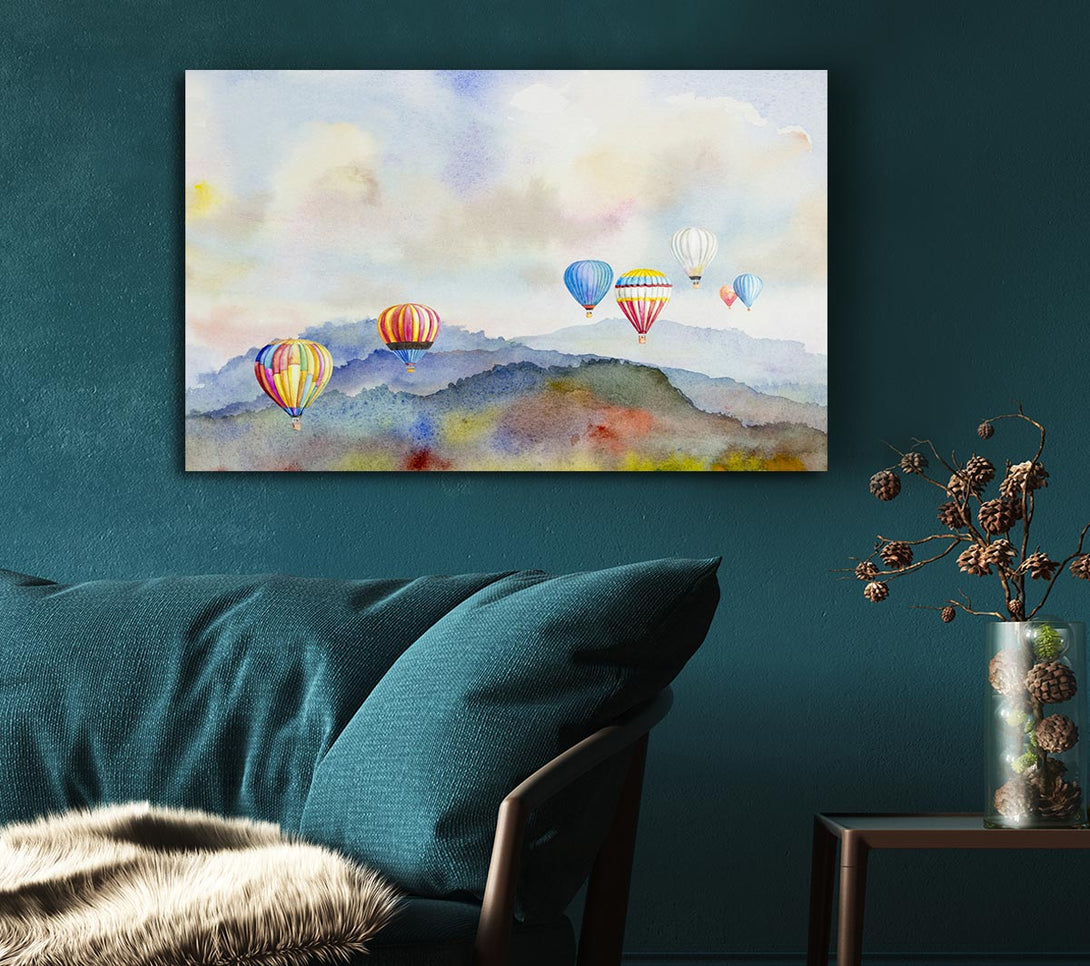 Picture of Hot Air Balloons In The Valley Canvas Print Wall Art