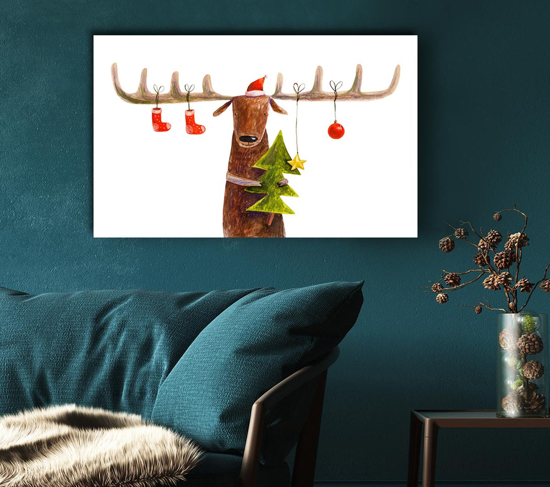 Picture of Reindeer At Christmas Antlers Canvas Print Wall Art