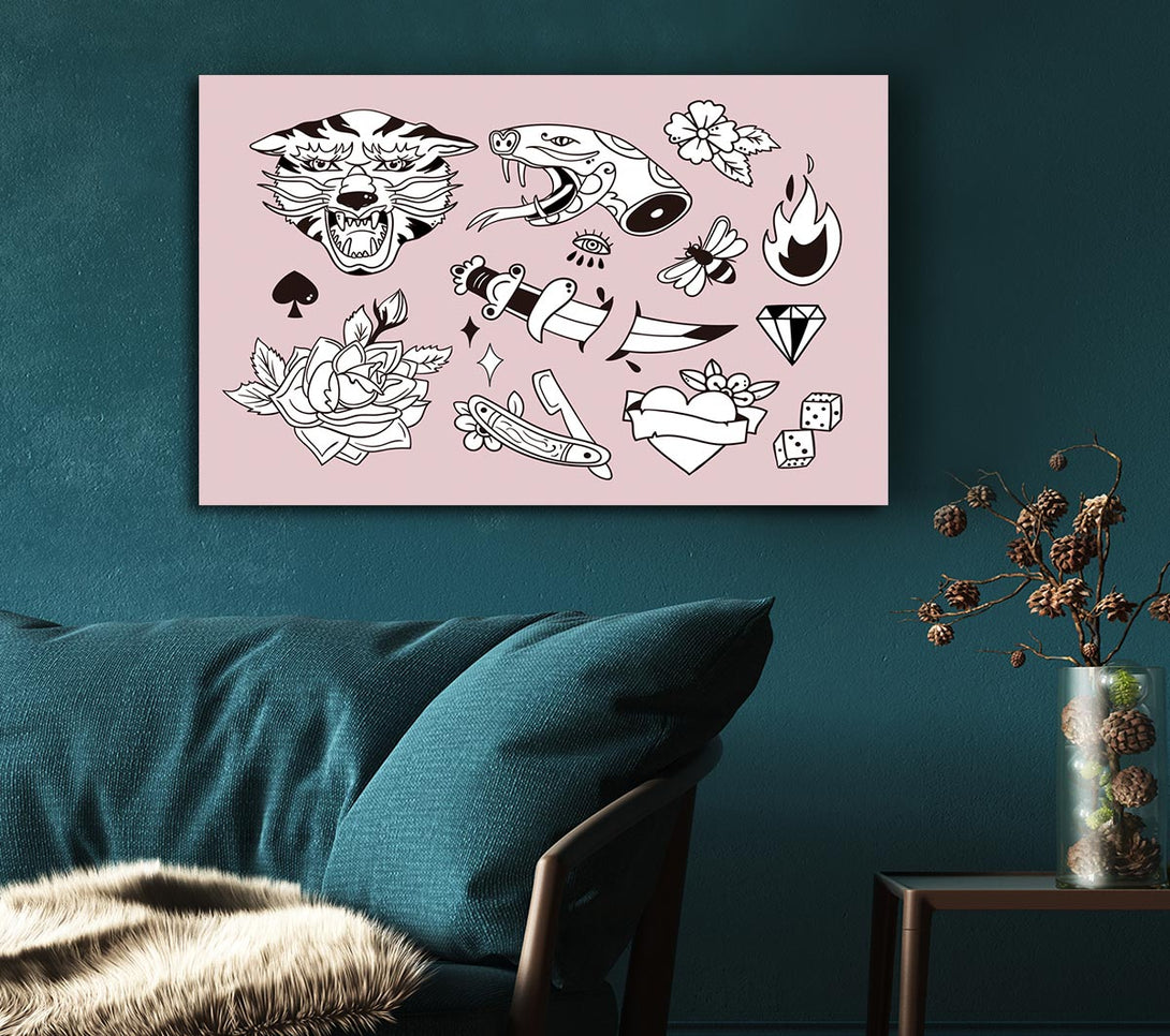 Picture of Tattoo Flash Design Dagger Canvas Print Wall Art