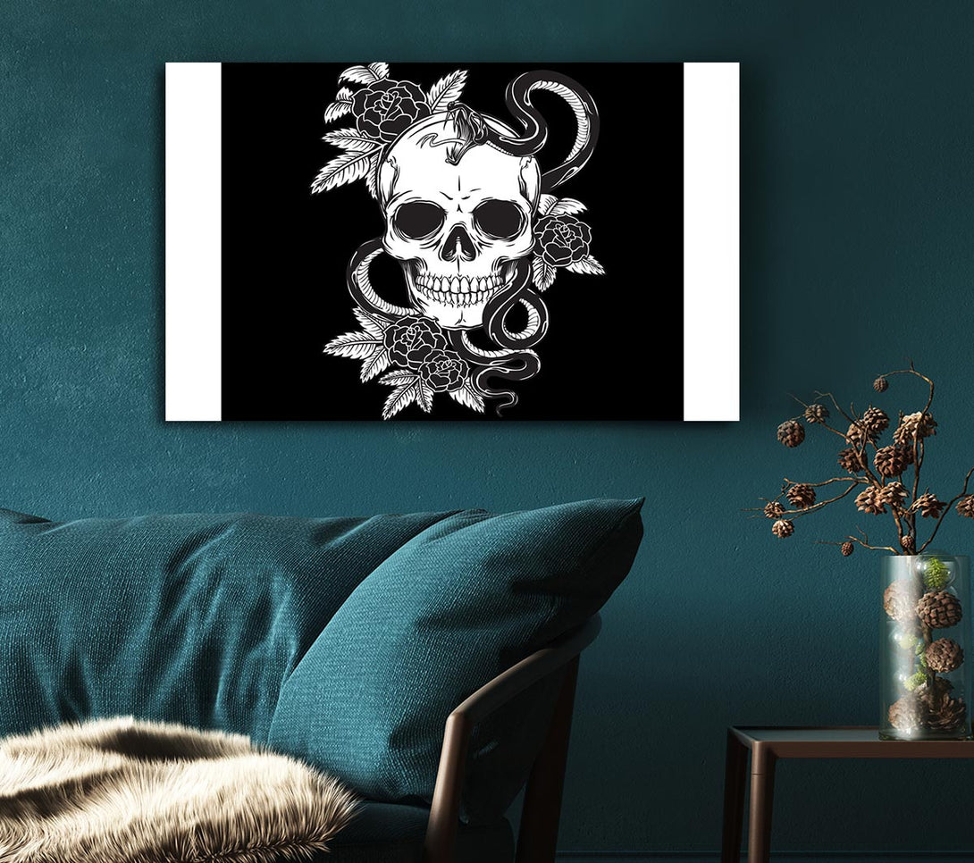 Picture of Skull Snake And Flowers Canvas Print Wall Art