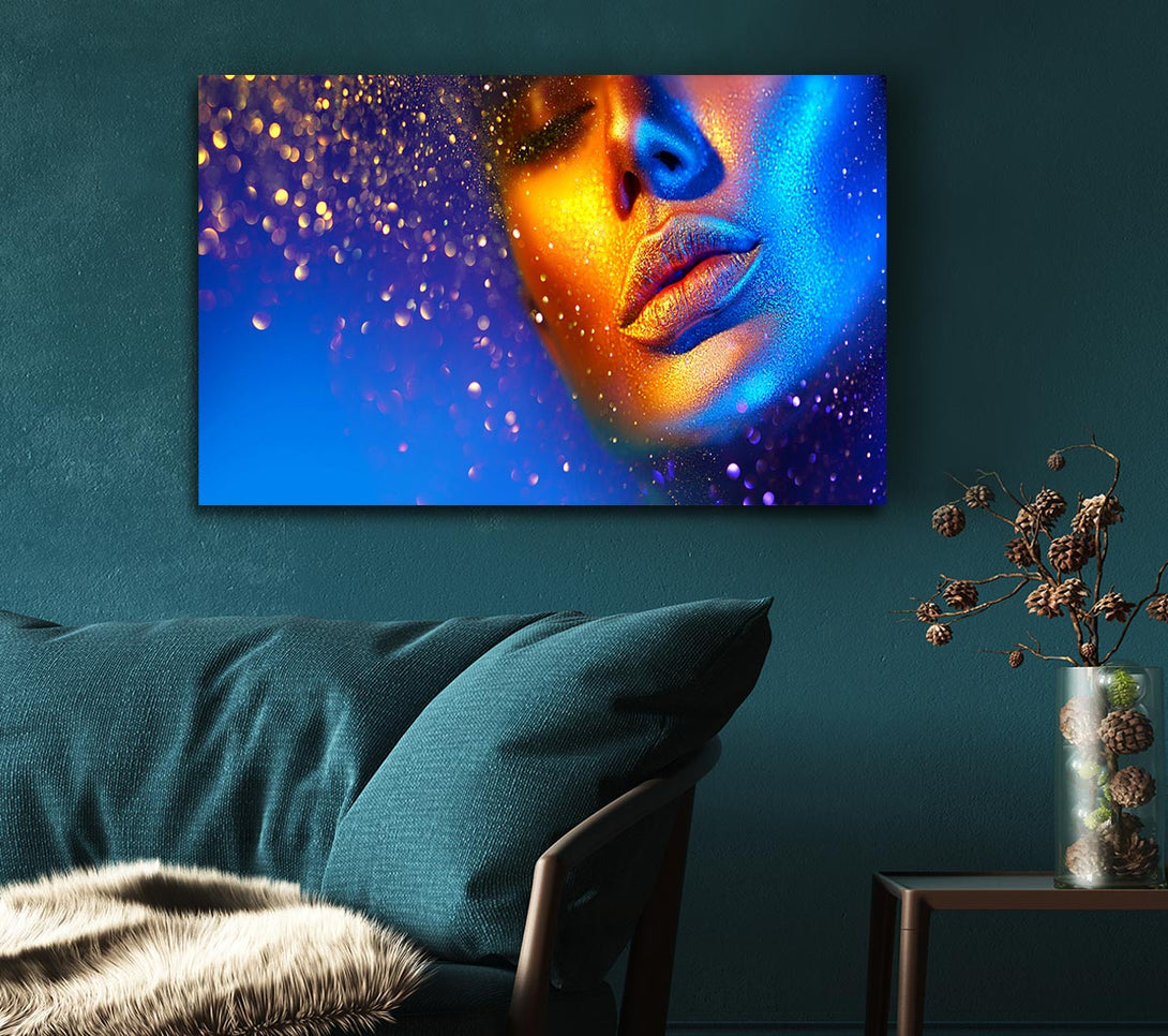 Picture of Gold And Blue Face Canvas Print Wall Art