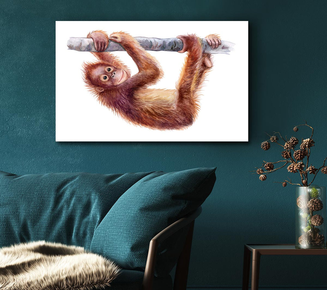 Picture of Hanging On A Branch Orangutan Canvas Print Wall Art