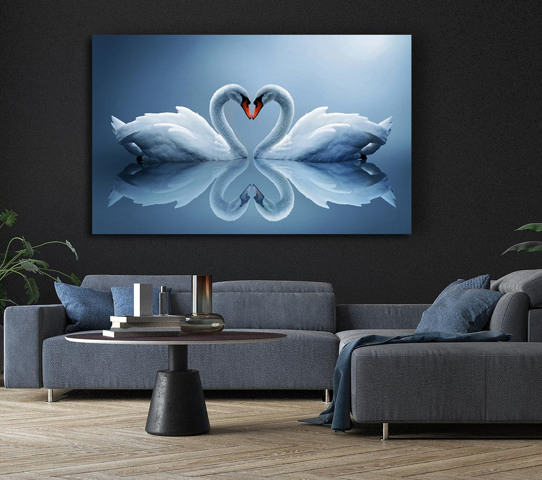 Picture of Heart shaped Swans Canvas Print Wall Art