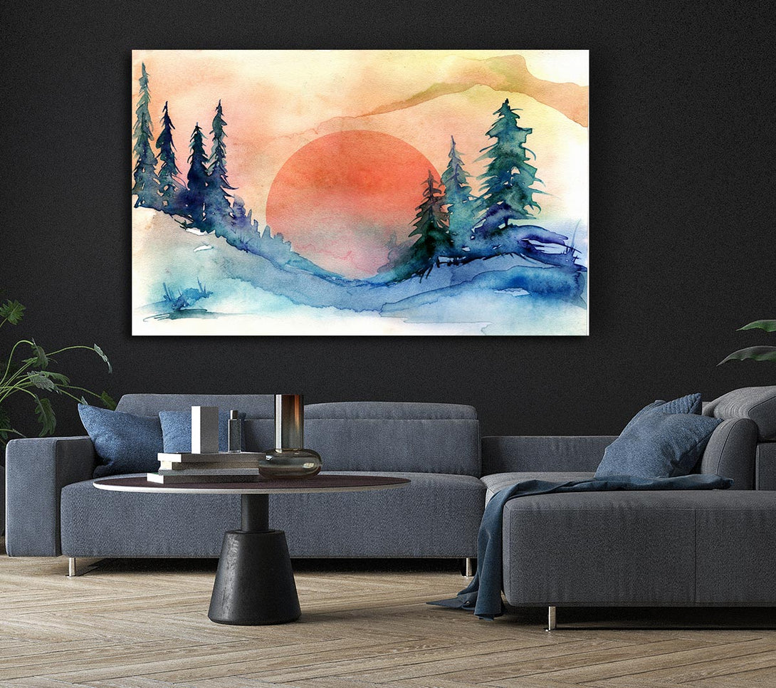 Picture of Red Winter Sun Canvas Print Wall Art