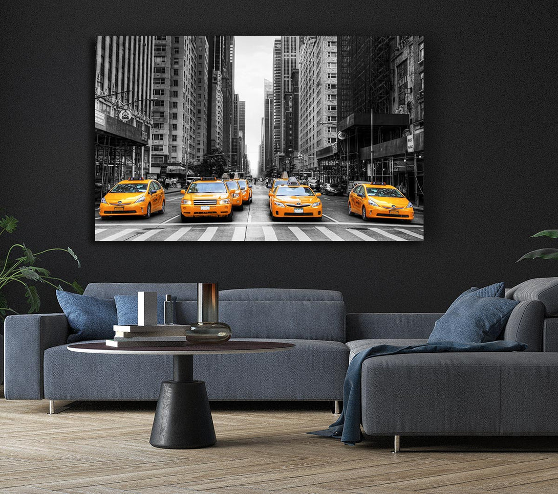 Picture of Yellow Cab Line Up Streets Canvas Print Wall Art