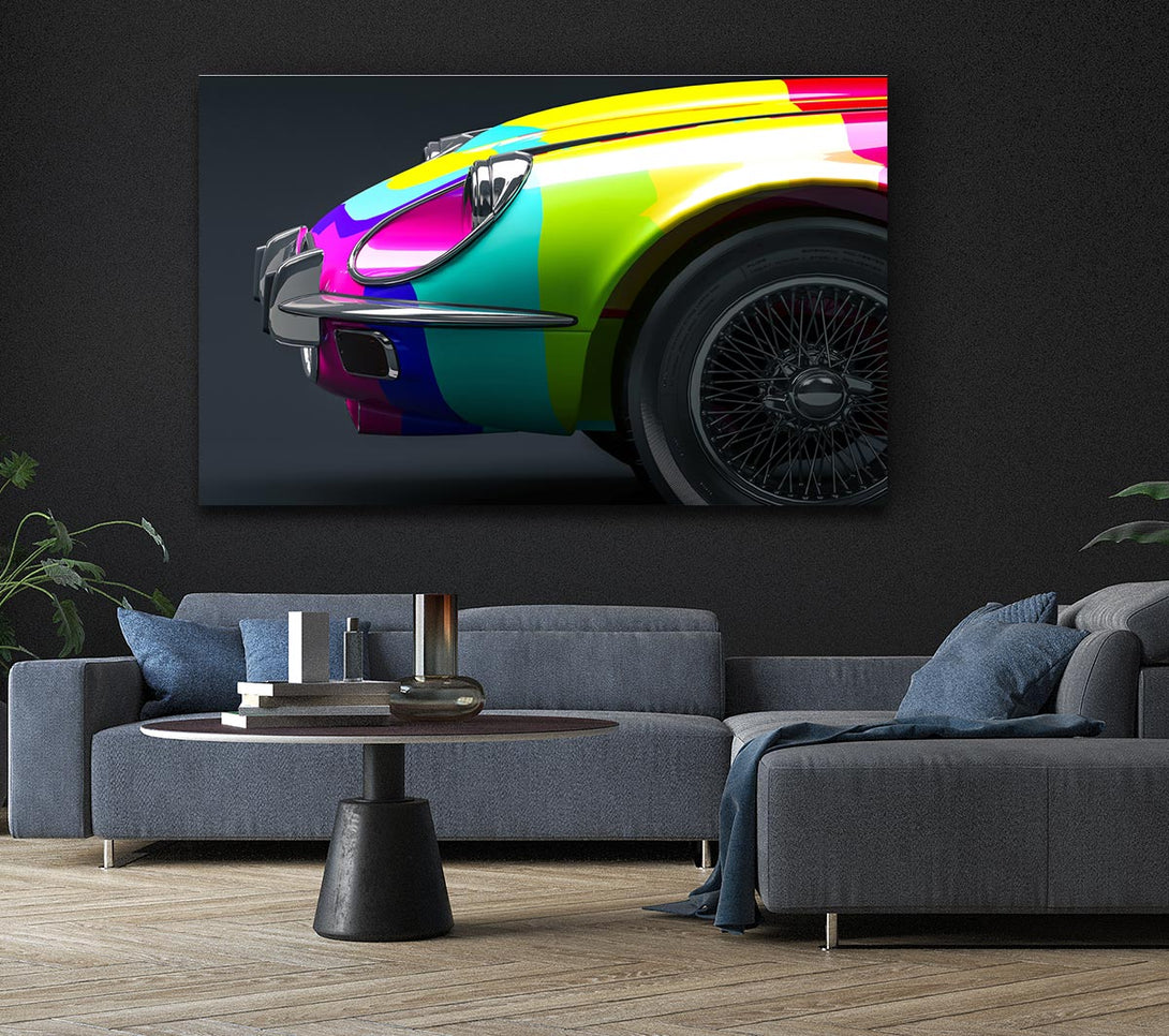 Picture of E type Jaguar rainbow stripes Canvas Print Wall Art