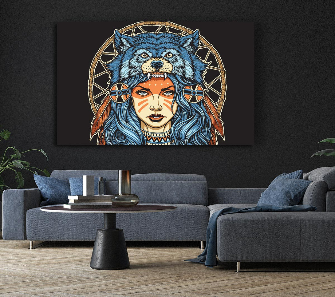 Picture of Wolf Head Woman Canvas Print Wall Art