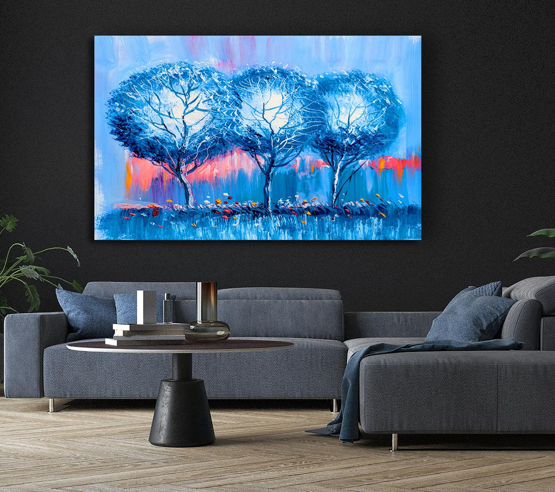 Picture of Three Blue Winter Trees Canvas Print Wall Art