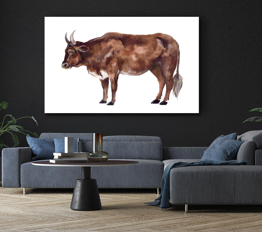 Picture of Big Brown Cow Canvas Print Wall Art