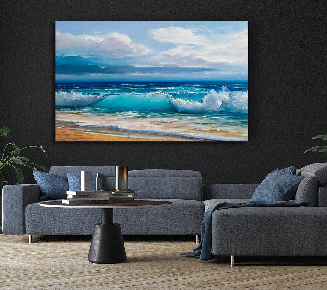 Picture of Swirling Waves Hit The Beach Canvas Print Wall Art