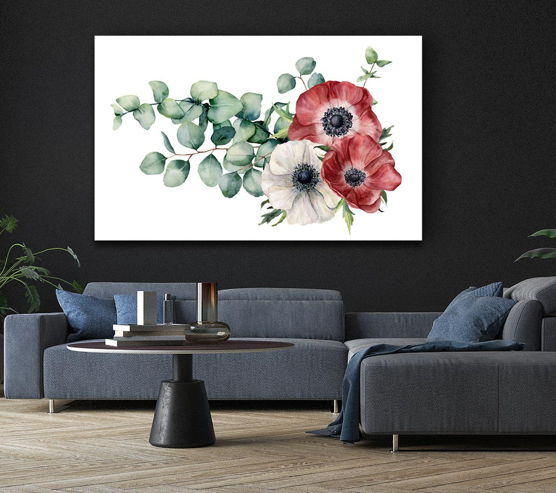 Picture of Green Leafed Flower Trio Canvas Print Wall Art