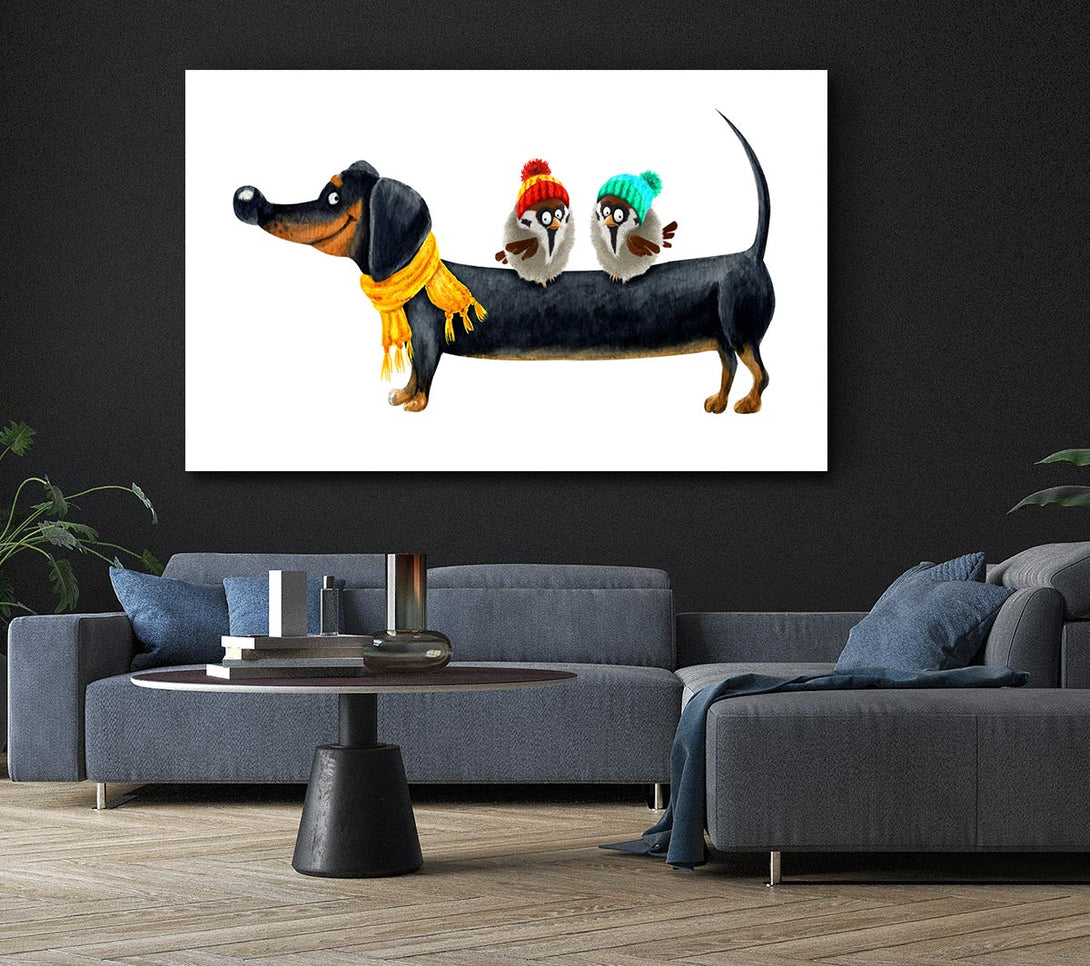 Picture of Sausage Dog Birds Canvas Print Wall Art