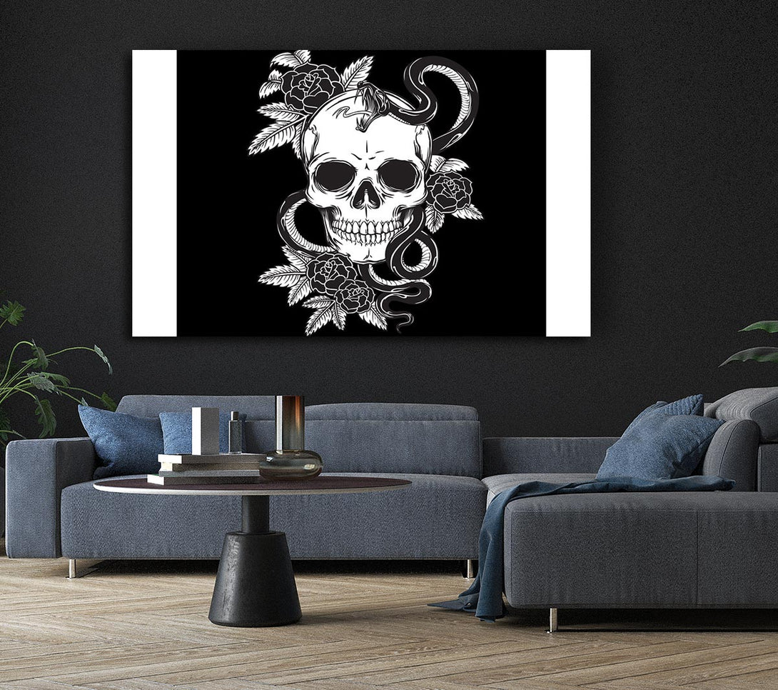 Picture of Skull Snake And Flowers Canvas Print Wall Art