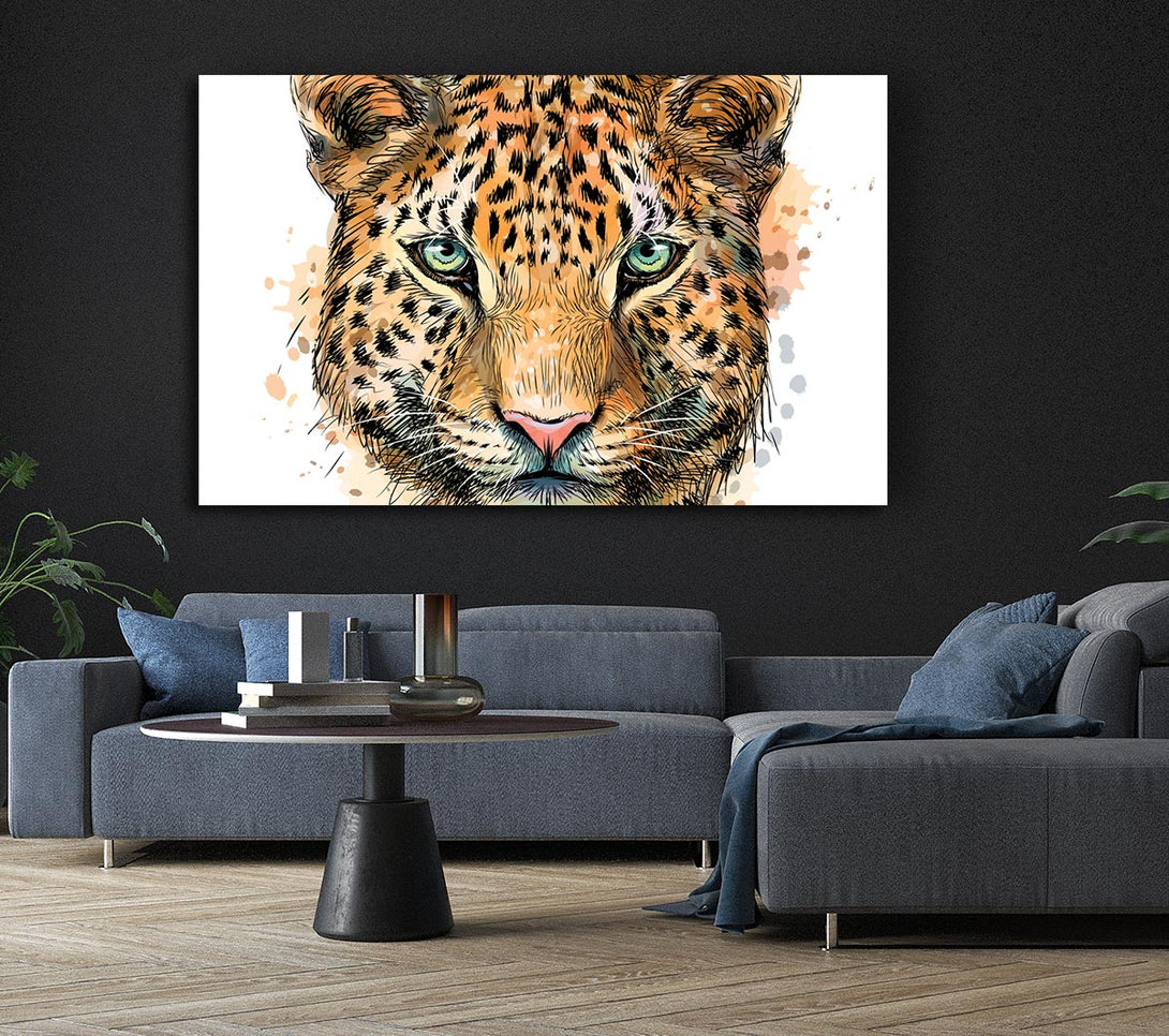 Picture of Leopard Face Watercolour Canvas Print Wall Art