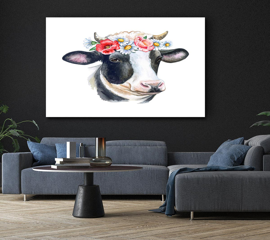 Picture of Flower Girl Cow Canvas Print Wall Art